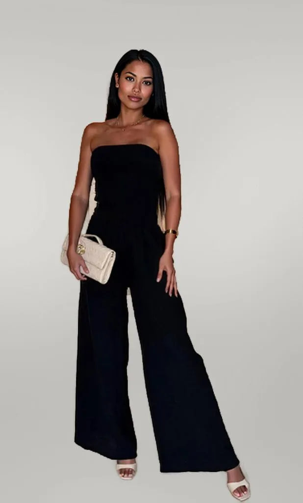 Smocked Tube Wide-Leg Jumpsuit
