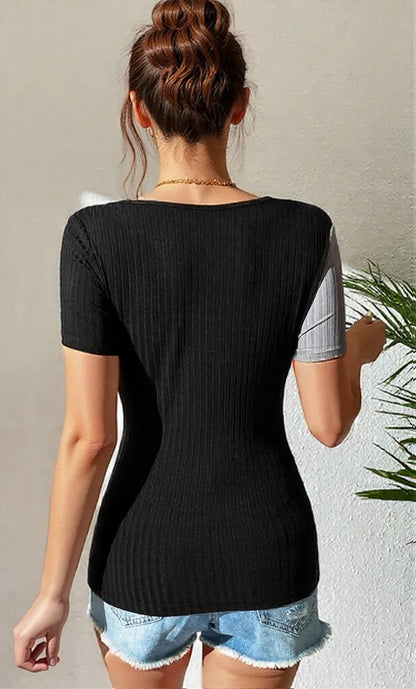 Ivy Lane Contrast Cutout Short Sleeve T-Shirt