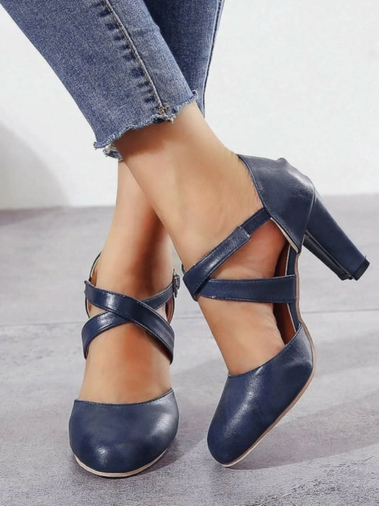 Cross-Strap Block Heel Pumps