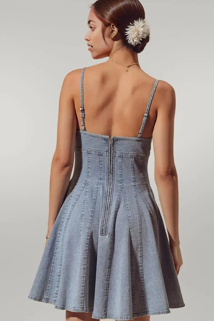 SO ME A Line Fit and Flare Denim Mini Dress