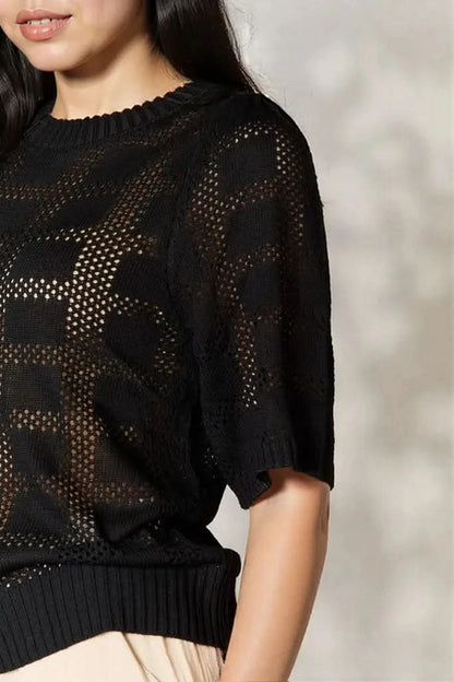 Mandy Ribbed Trim Round Neck Knit Top
