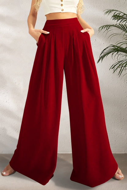 FAM-FAM High Waist Wide Leg Pants Burgundy