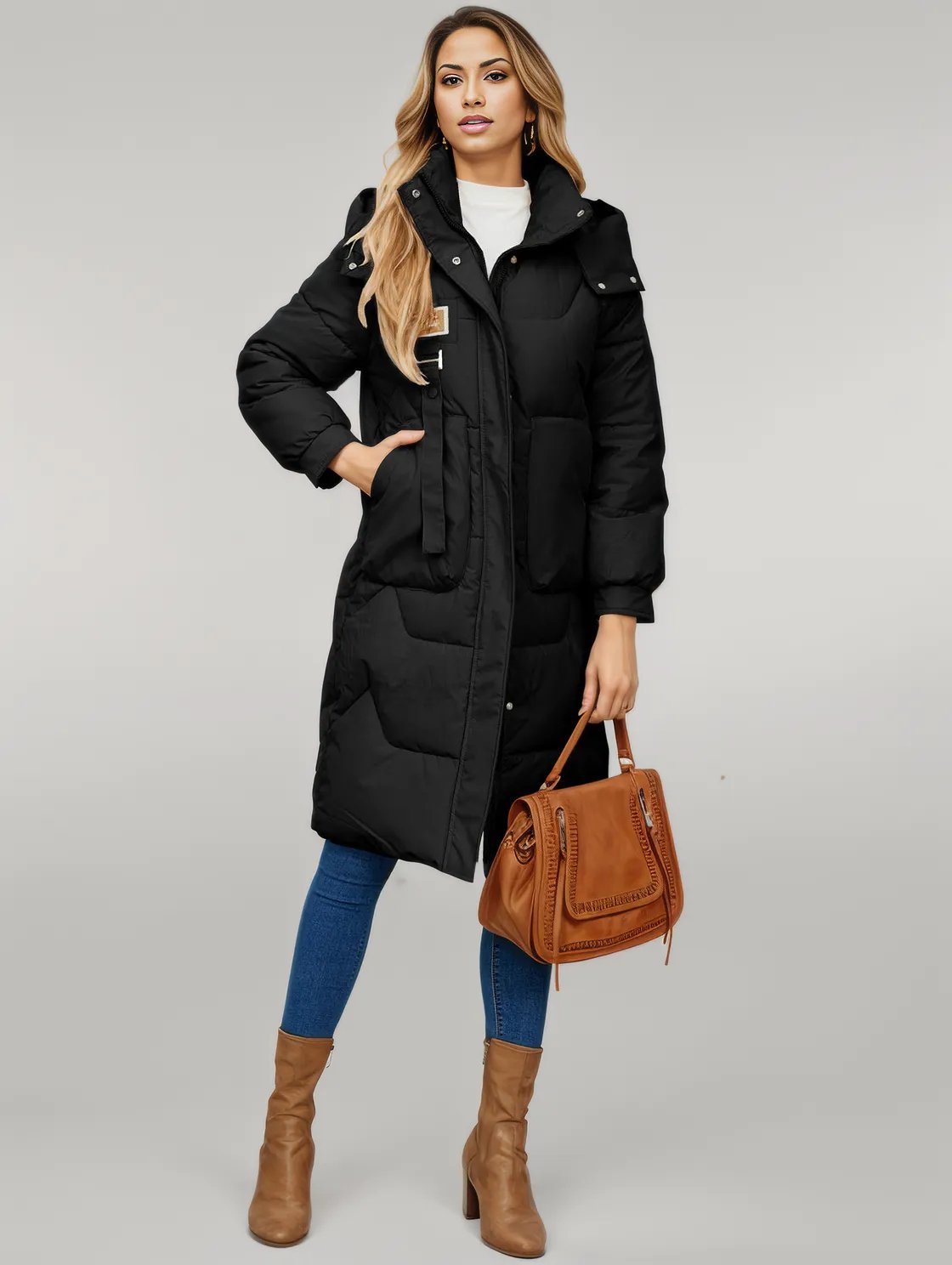 Long Sleeve Longline Hooded Winter Coat