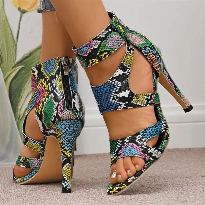 Snake Print Strappy Stiletto Pumps Snakeskin
