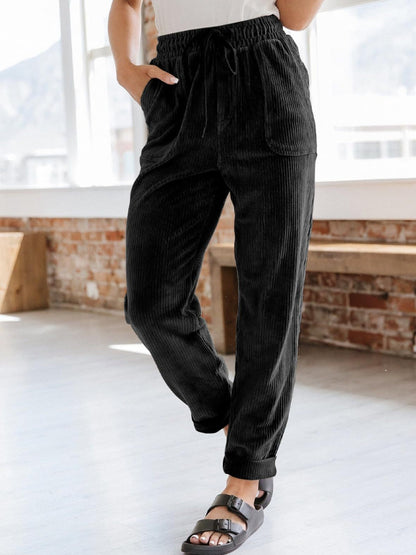 Drawstring Pants with Pockets Black