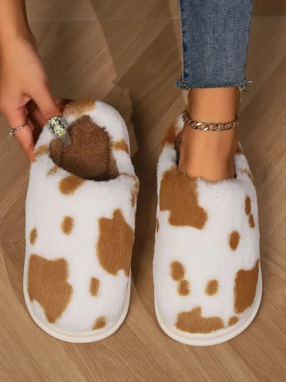 Animal Print Faux Fur Slippers Camel
