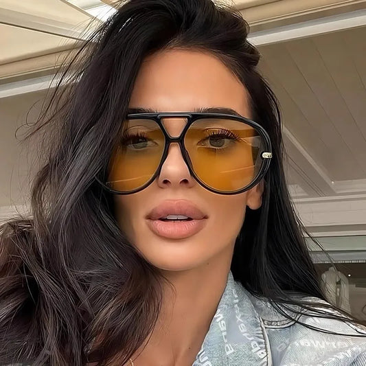 Aviator Fashion Sunglasses with Yellow Tinted Lenses styleA One Size