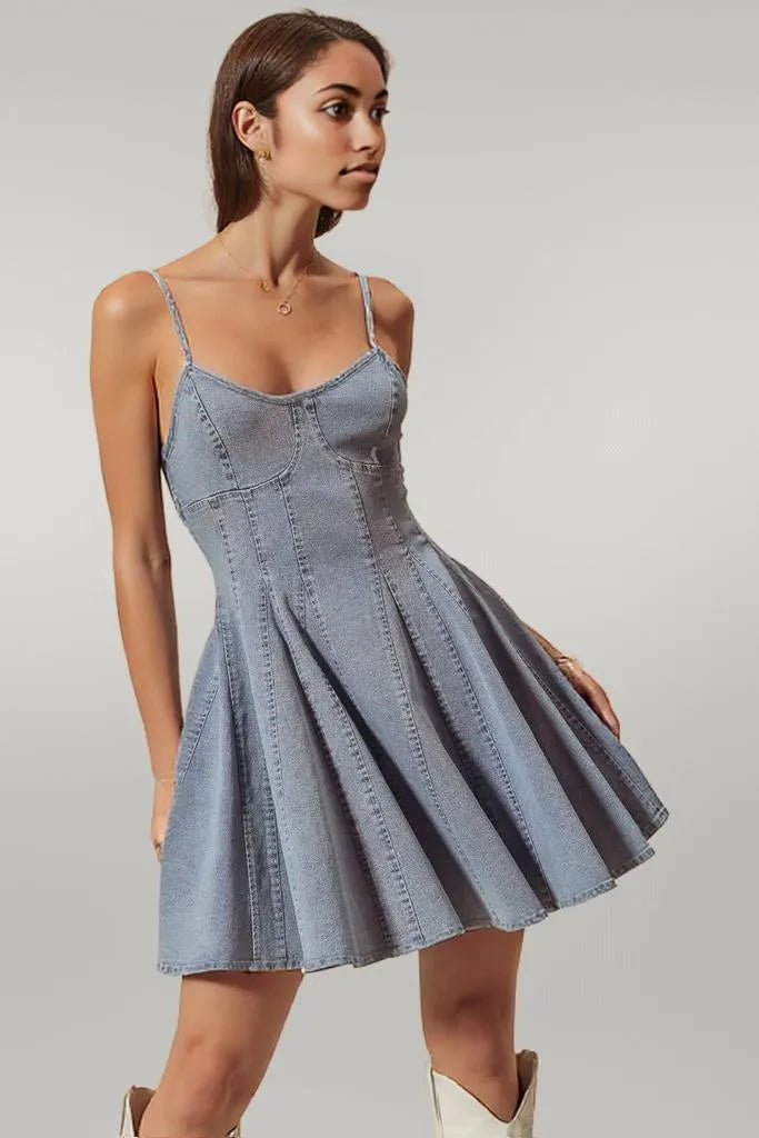SO ME A Line Fit and Flare Denim Mini Dress