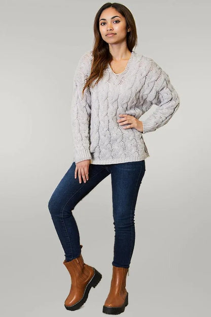 Woven Right Cable-Knit Hooded Sweater