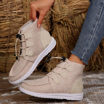 Lace-Up Round Toe Flat Sneakers Dust Storm