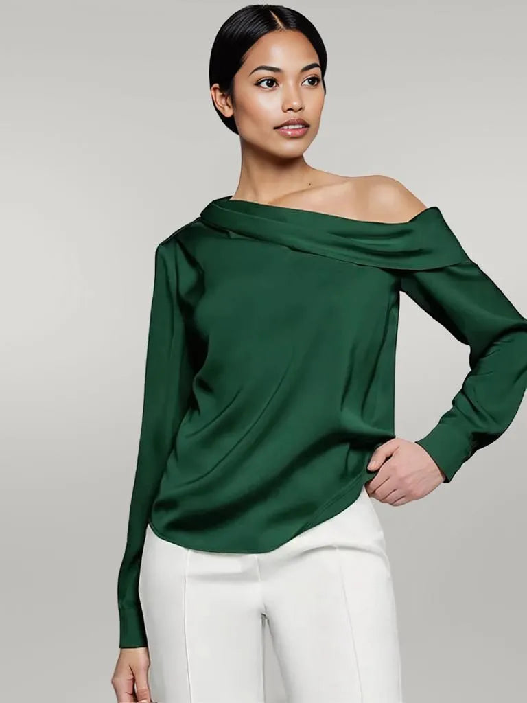 Ruched One Shoulder Long Sleeve Top