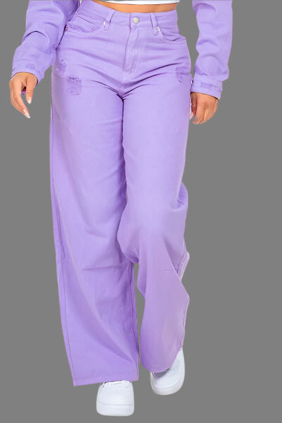American Bazi High Waist Distressed Wide Leg Jeans