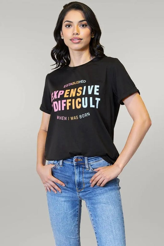 Simply Love Slogan Graphic Cuffed Sleeve T-Shirt Black