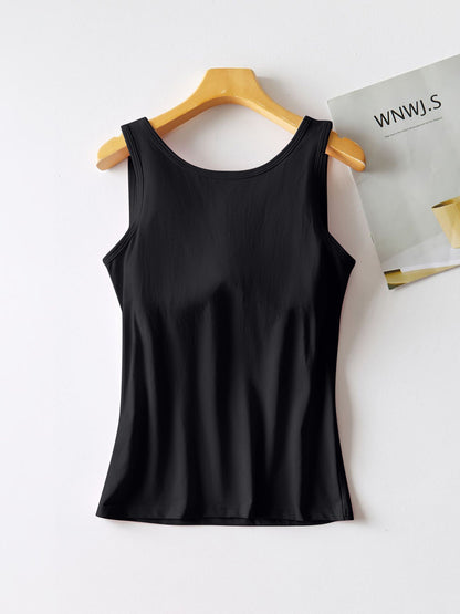 Round Neck Tank with Bra Black