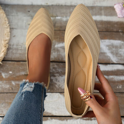 Mesh Point Toe Solid Color Slip-Ons Beige