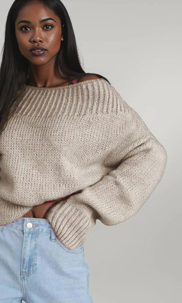 Boat Neck Drop Shoulder Sweater