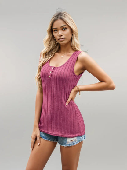 Scoop Neck Wide Strap Tank Deep Rose