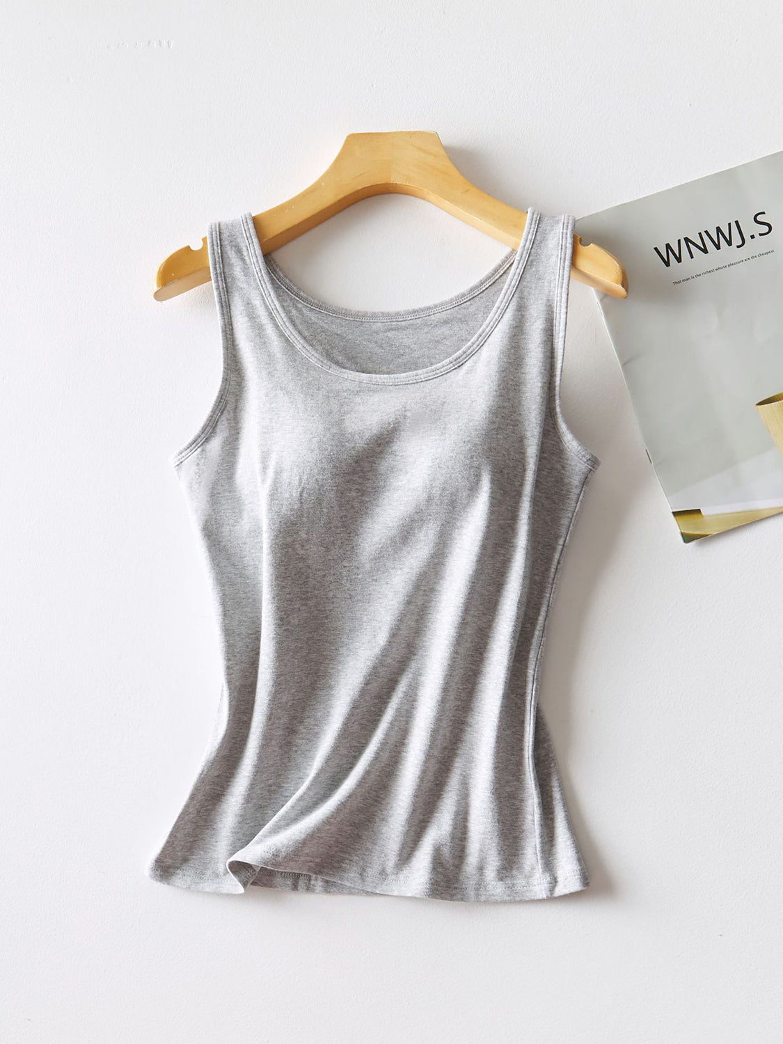 Round Neck Tank with Bra Gray