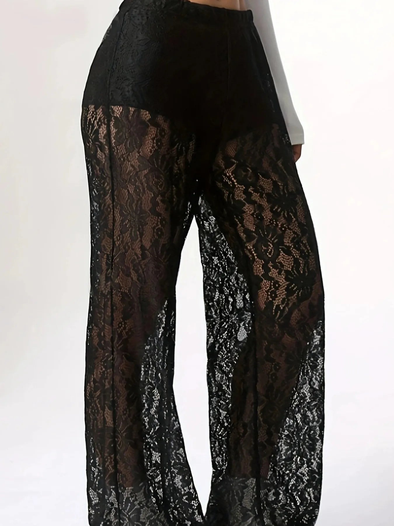 Lace Sheer Wide Leg Pants