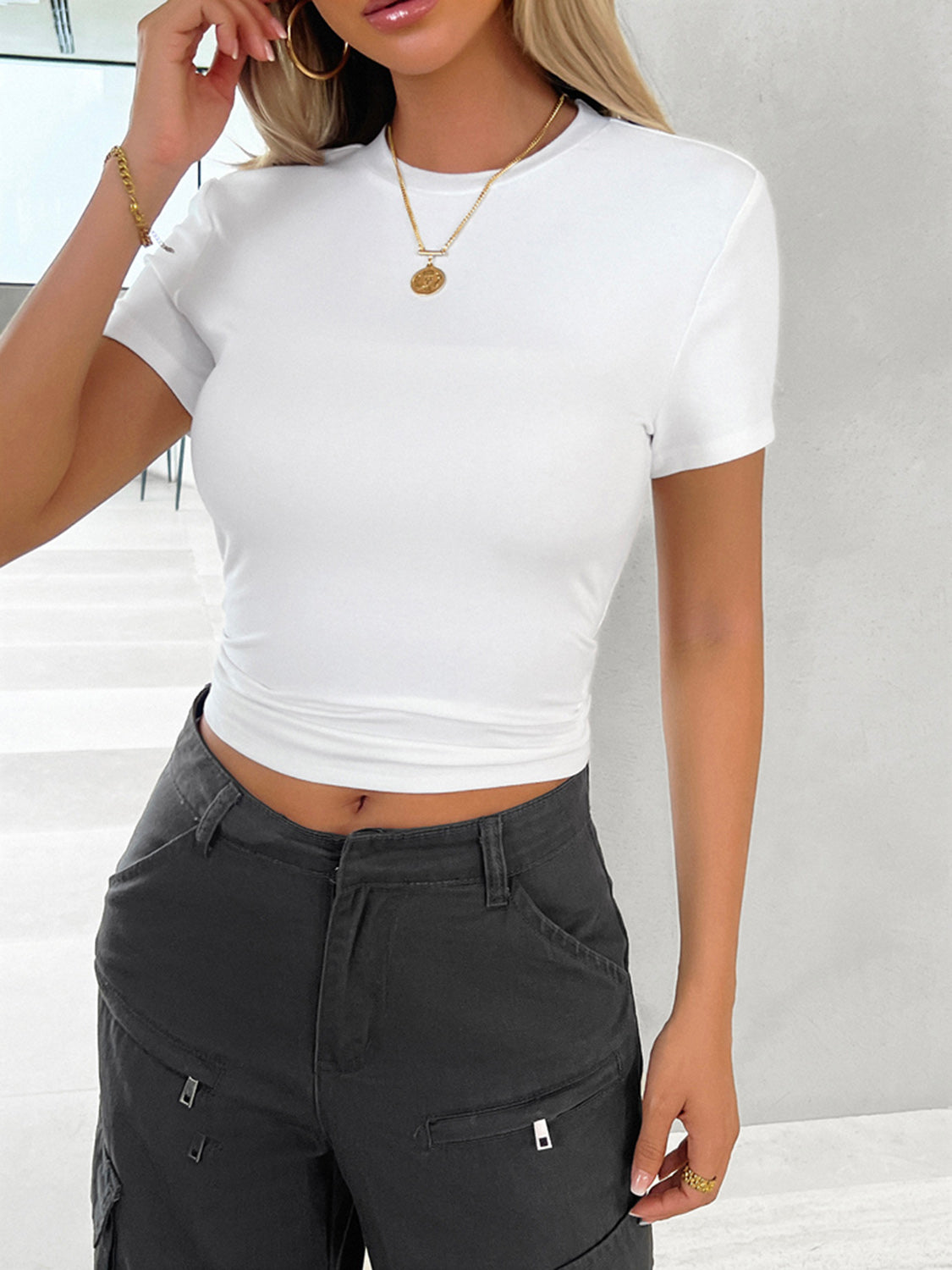 Devine Round Neck Short Sleeve T-Shirt White