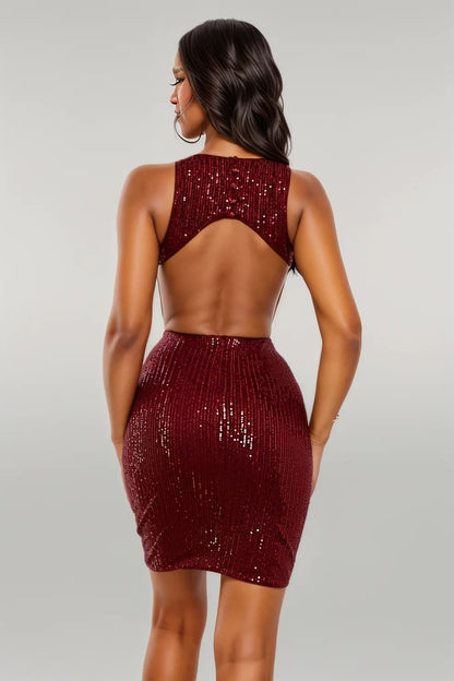 Sequin Cutout Sleeveless Dress