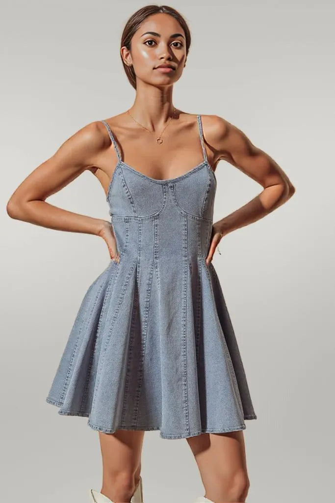 SO ME A Line Fit and Flare Denim Mini Dress
