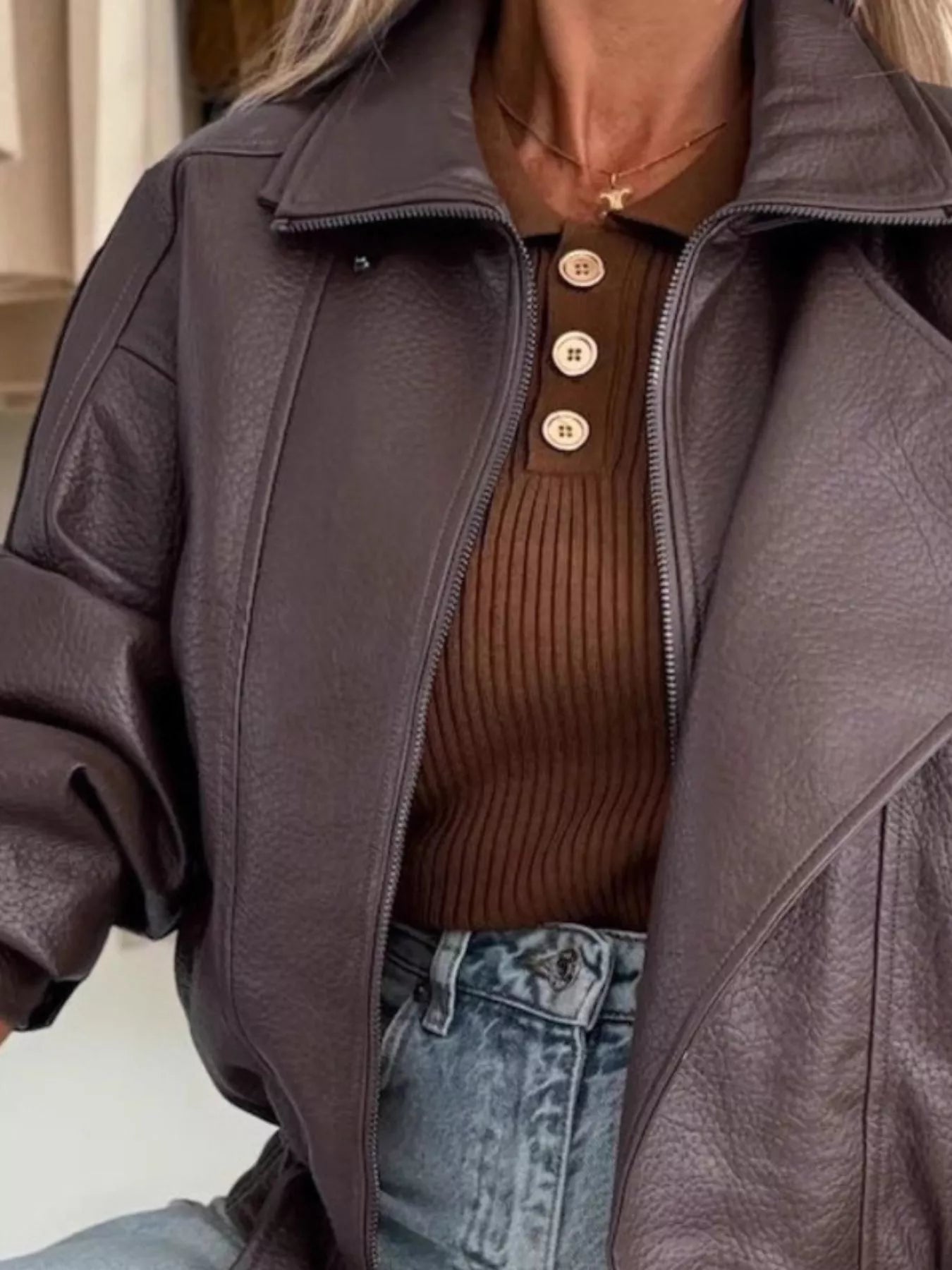 Leather Zip Up Jacket