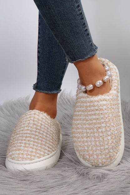 Pale Khaki Two-tone Knitted Warm Homewear Slippers-Shoes & Bags/Slippers-HTO Apparel-Dear-Lover
