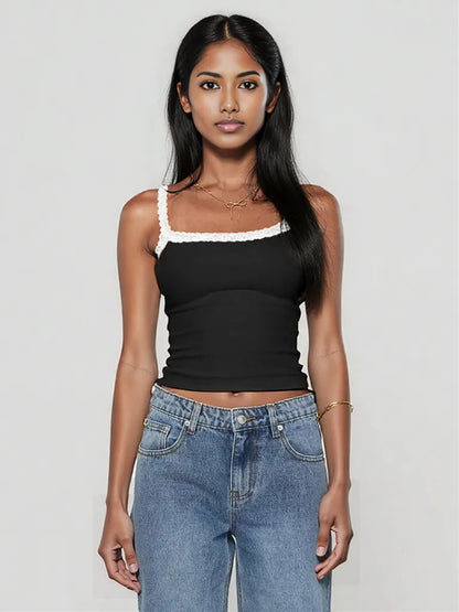 Lace Detail Cropped Cami Black