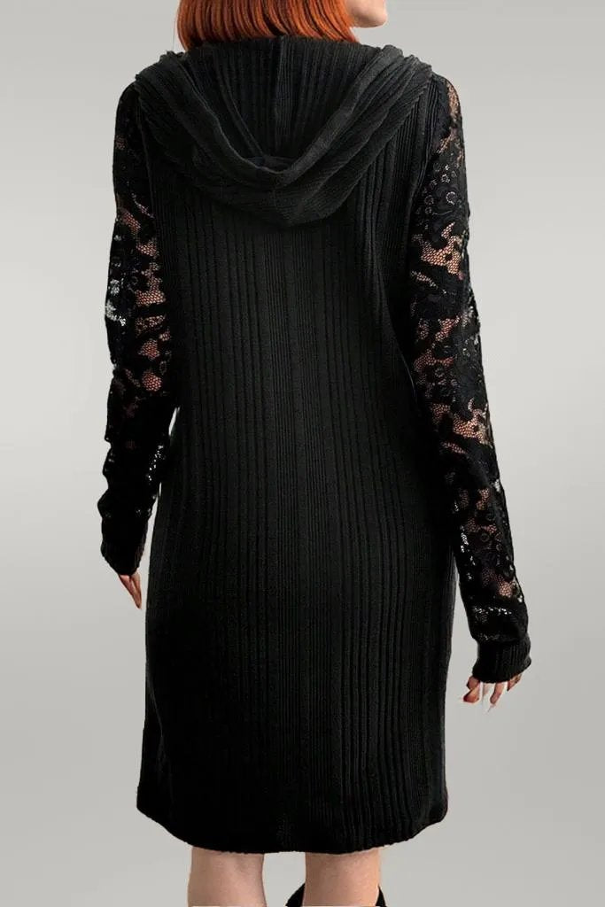 Lace Patchwork Long Sleeve Hooded Dress