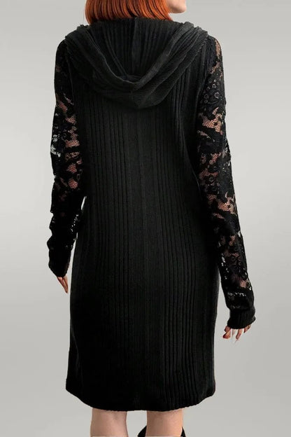 Lace Patchwork Long Sleeve Hooded Dress