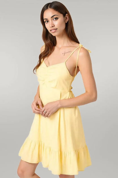 Mittoshop Ruched Detail Spaghetti Tie Mini Dress