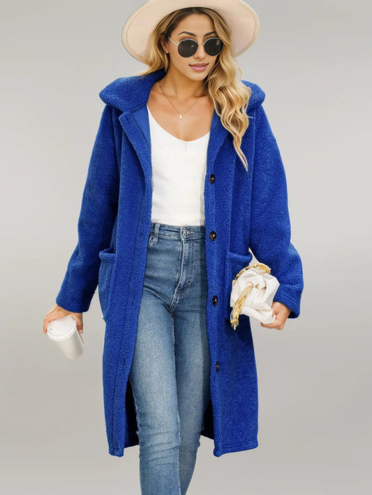 Collared Neck Button Down Coat Royal Blue