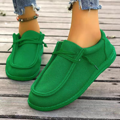 Lace Up Round Toe Slip-Ons Green