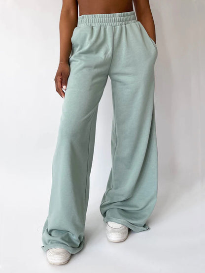 Elastic Waist Wide Leg Pants Light Green