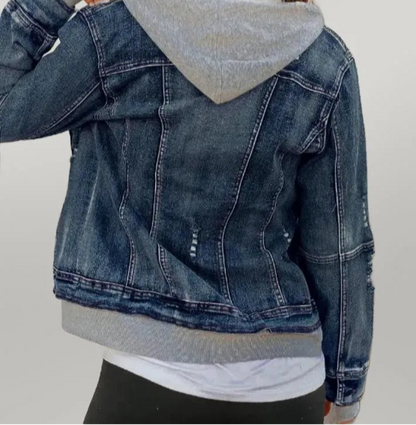 Two-Piece Hooded Zip-Up Denim Jacket