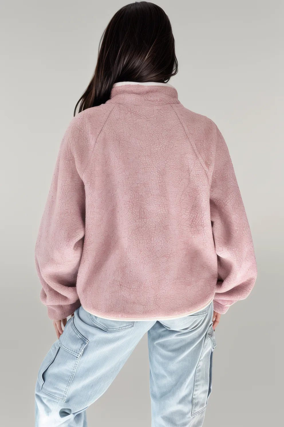 Half Snap Long Sleeve Sweatshirt with Side Slit Pockets