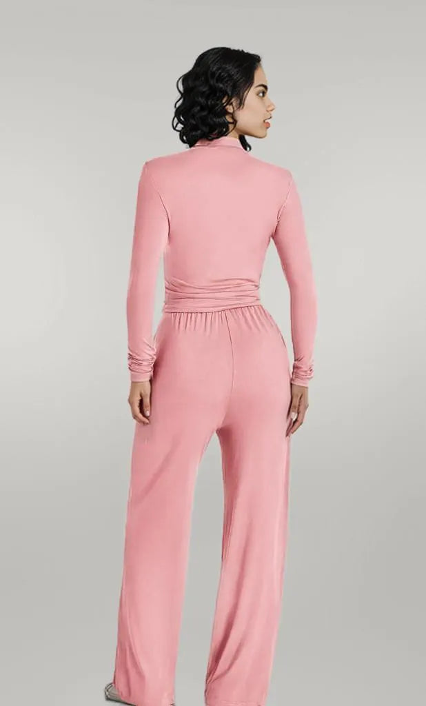 Round Neck Long Sleeve Top and Pants Set