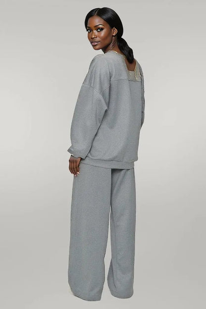 Wide Leg Tracksuit with Oversized Ribbed Sweatshirt: Effortless Chic, Ultimate Comfort
