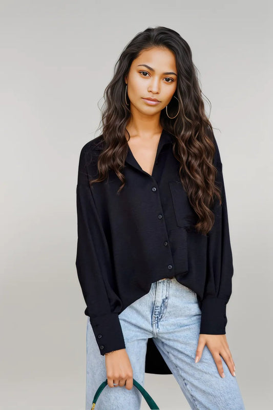 asymmetrical oversize cut Long sleeve shirt black