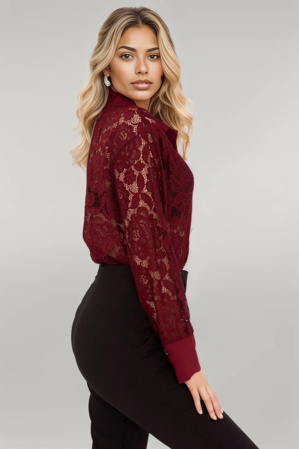 Women's lace shirt Long sleeve shirt