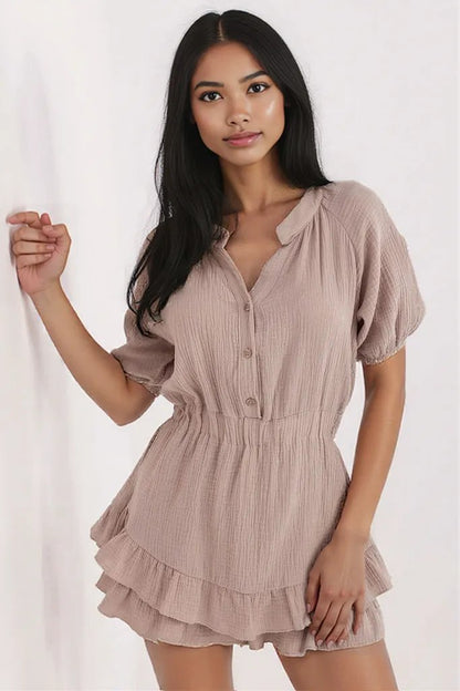Feminine Muslin Romper Dress (Beige) beige EU one-size-fits-all | US one-size