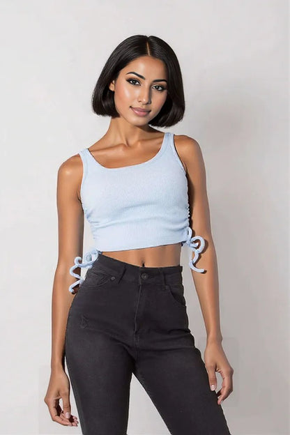 Rue Paris Crop top with straps blue