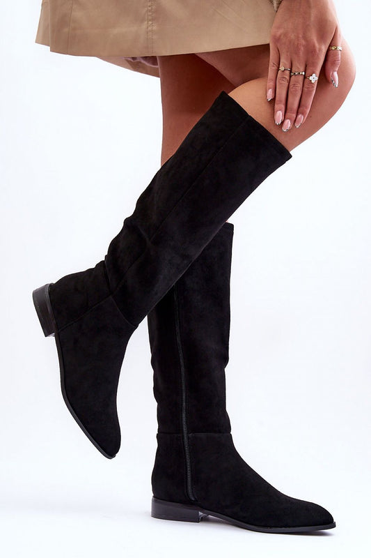 Step in style Eco-Suede Thigh-Hight Boots black