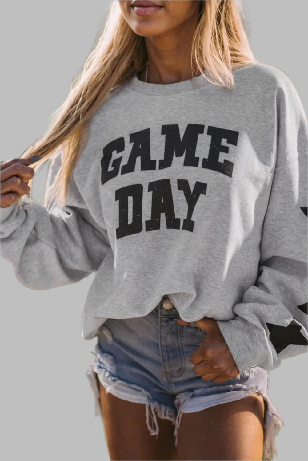 Black Game Day Graphic Rugby Football Season Sweatshirt Black 50%Polyester+50%Cotton