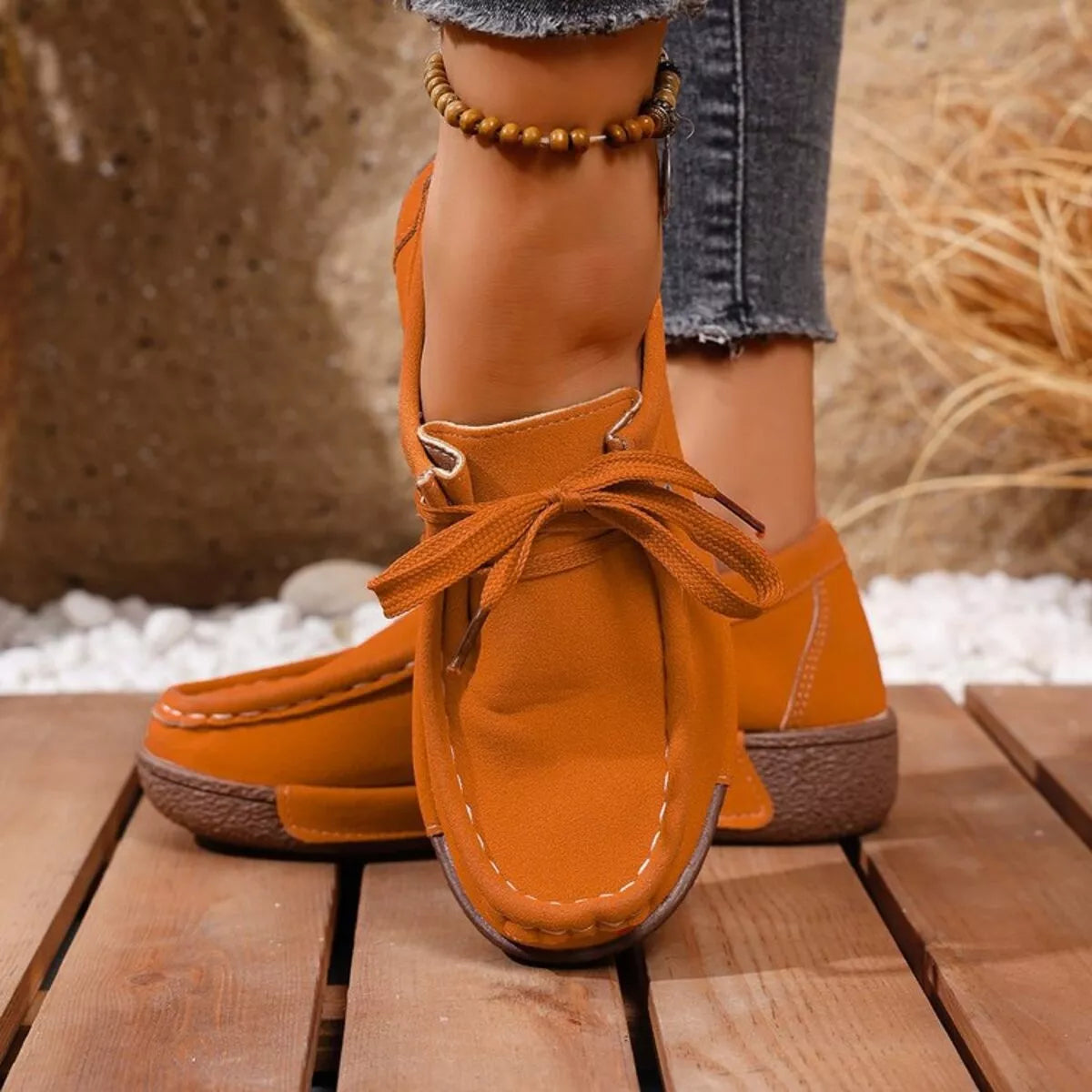 Round Toe Lace Up Sneakers Orange