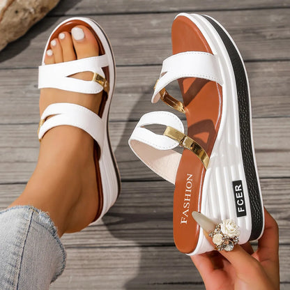 Casual Platform Strappy Wedge Sandals White