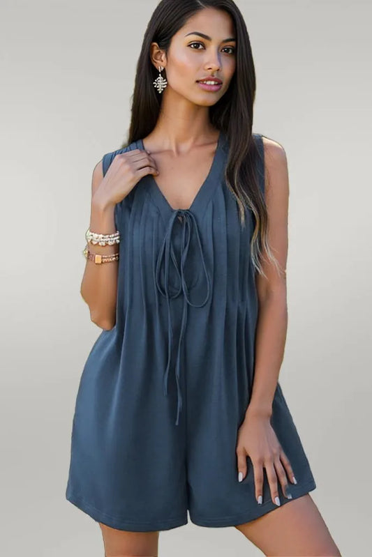Tie Front Sleeveless Romper Peacock Blue