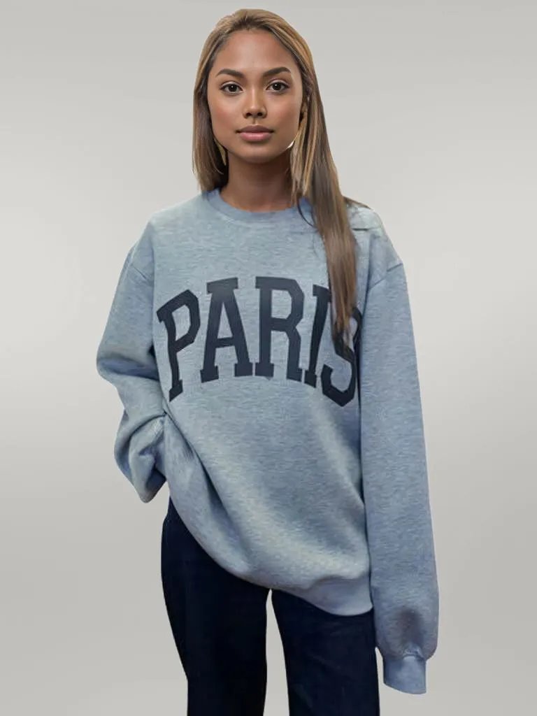 Basic Bae PARIS Round Neck Long Sleeve Air Scuba Sweatshirt Gray