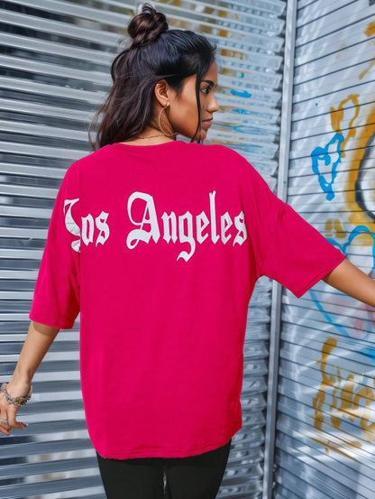 LOS ANGELES Round Neck Dropped Shoulder T - Shirt - Tops/Blouses & Shirts - Trendsi